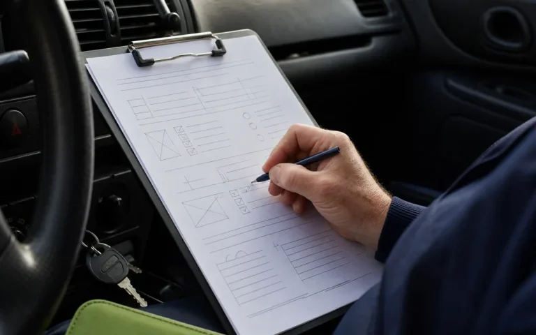 Main remplissant une grille d evaluation de conduite